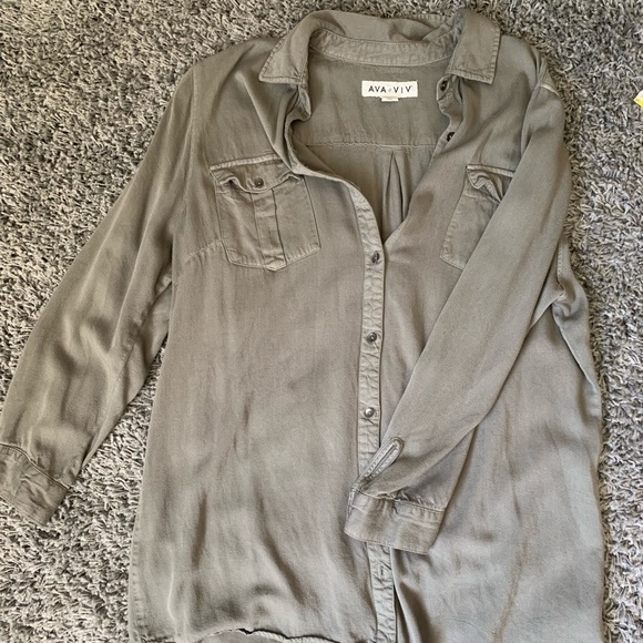 Oversized Olive Green Button Down Shirt - Picture 2 of 4